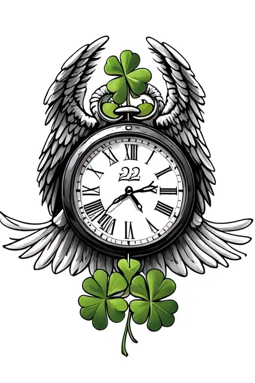 Clock With 222 Angel Number Angel Wings And 4-Leafclover