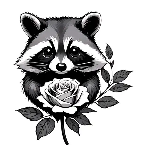 Racoon With A Rose Wrapped Itself
