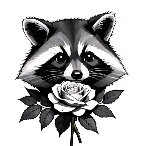 Racoon With A Rose Wrapped Itself Geometric Shapes