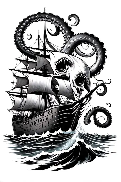 Kraken Attacking A Ship