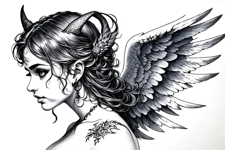 Angel Half Demon Girl Side Profile