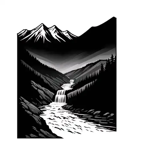 Mountain With Stream That Turns Into Waterfall Into River