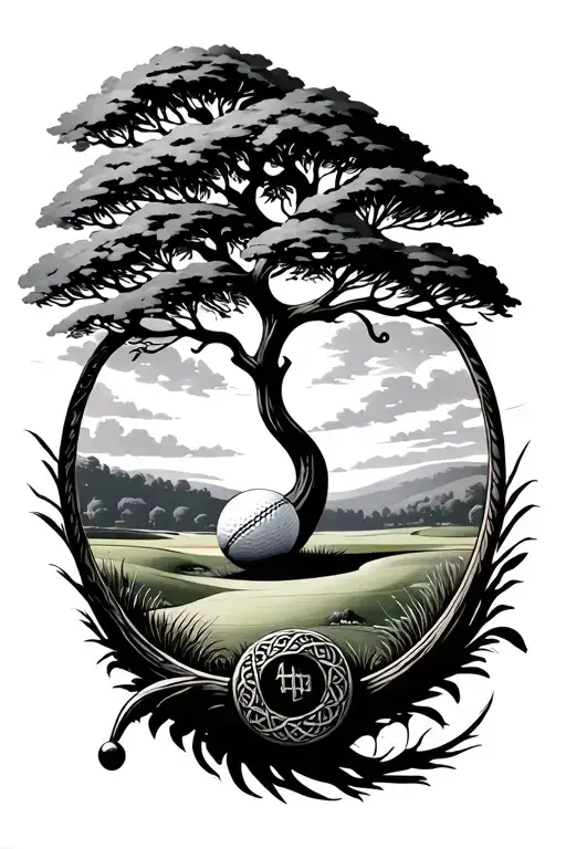 Celtic Tree Of Life With Golf Course And Football