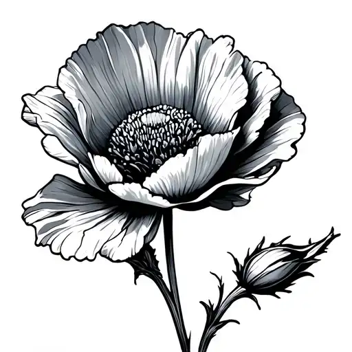 Poppy Flower Fine Line