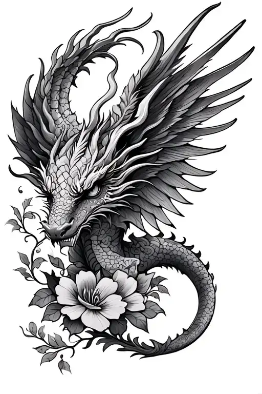Fourth Wing Dragon With Mendhi Flowers