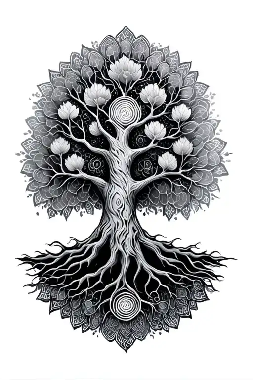 Tree Of Life Merging Together With A Mandala Design Incorporating