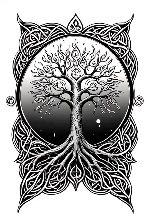 Celtic Tree Of Life Merging Together With A Mandala Design Below