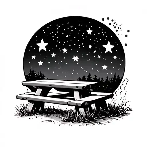 Picnic Table And Stars In The Background
