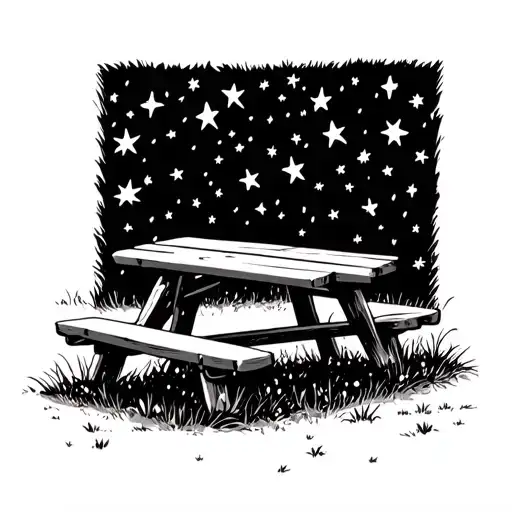 Picnic Table And Stars In The Background