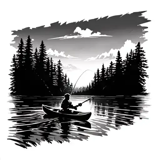 Guy Kayak Fishing On A Lake Surrounded By Trees