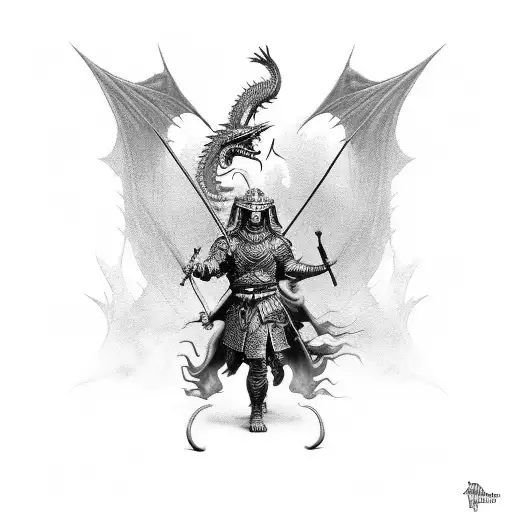 Warrior Facing A Dragon