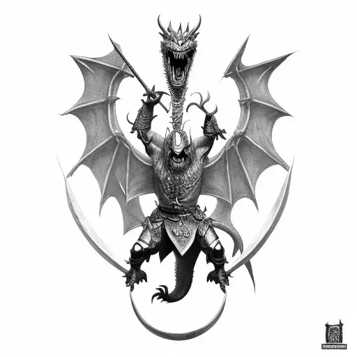 Medieval Warrior Facing A Dragon