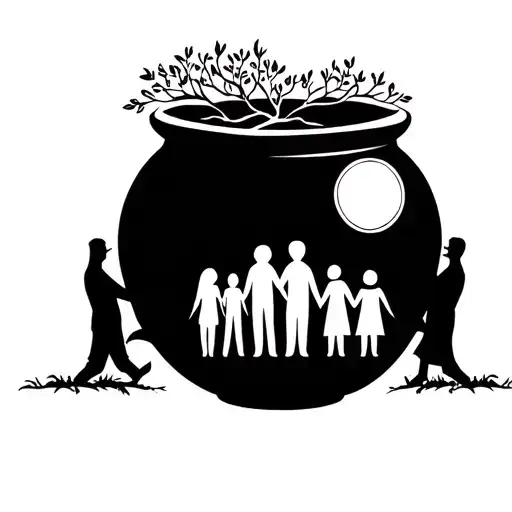 Family Tree Pot Held Up By Family