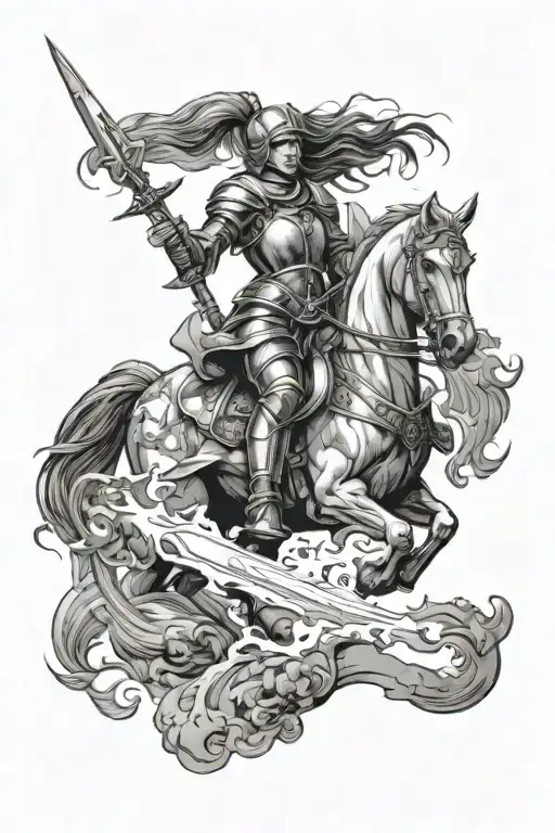 Female Knight With Battle Scene