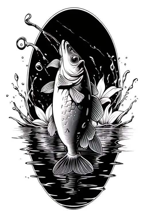 Small Mouth Bass Breaking Water Lure Surrounded By Lilly