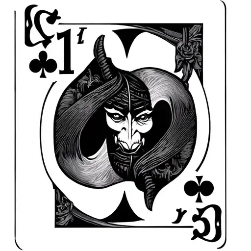 Playing Card With The Number 13 Of Spades And The Devil As The Face