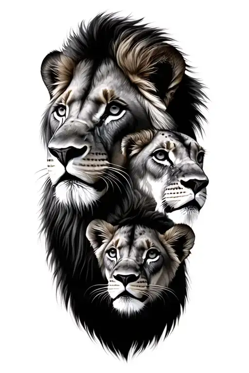 Lion And Lioness And 2 Cubs Face Only Way