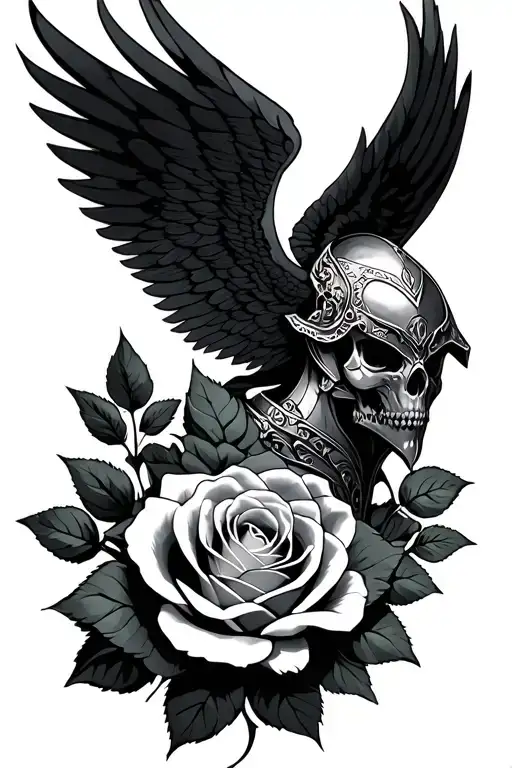 Armor Anglel With Wings Over Rose