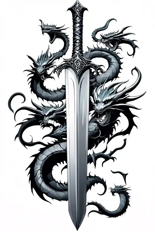 Shattered Sword Surrounded By Small Dragons