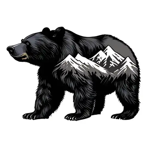 Black Bear With Mountains Realistic