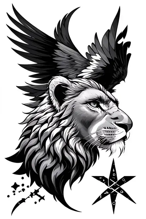 British Lion Head With Uae Falcon And Southern Cross Constellation