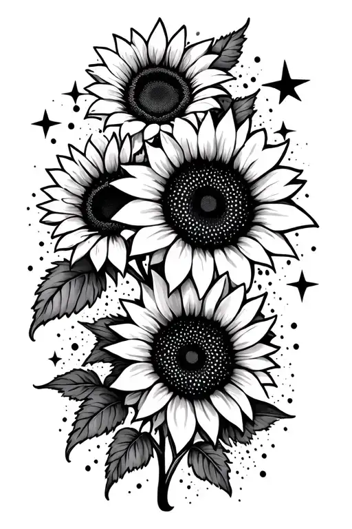 Sunflowers And Stars Dot Art