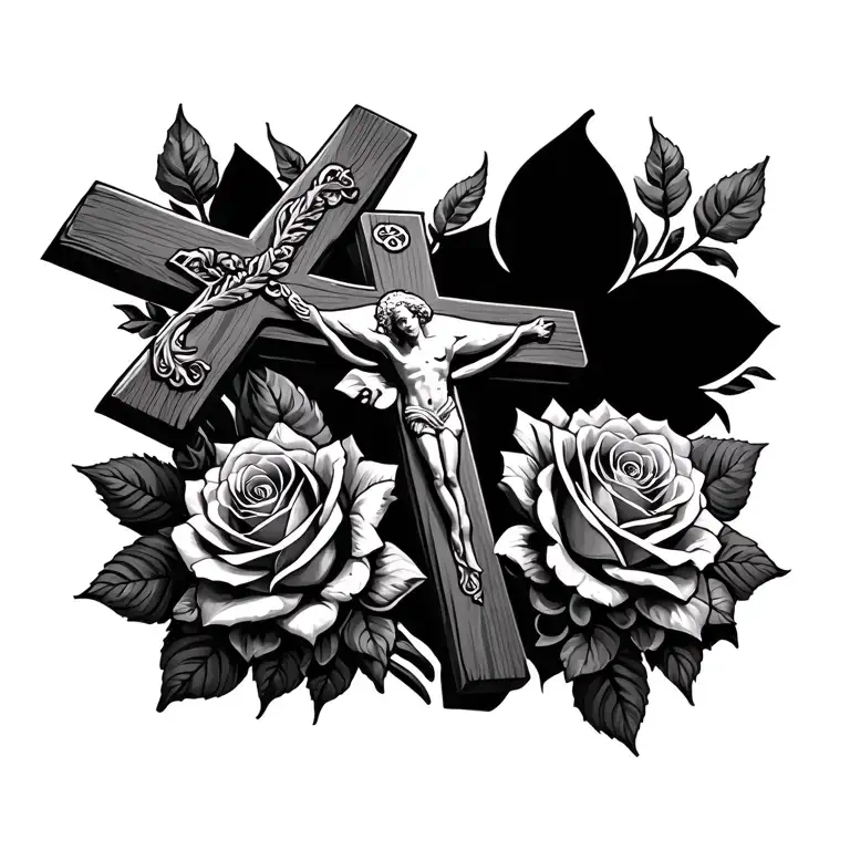 Rosay And Crucifix Wooden Cross