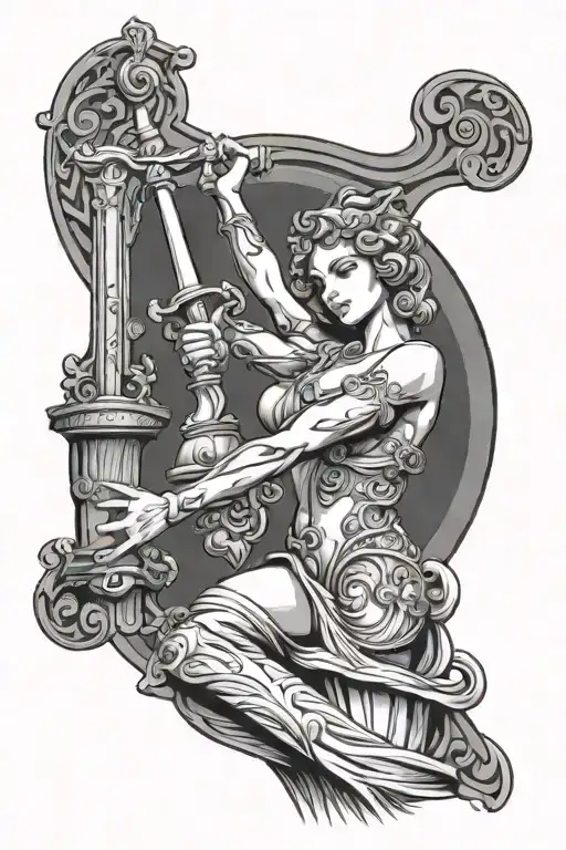 Themis And The Sword Of Libra In Her Hands And Holds