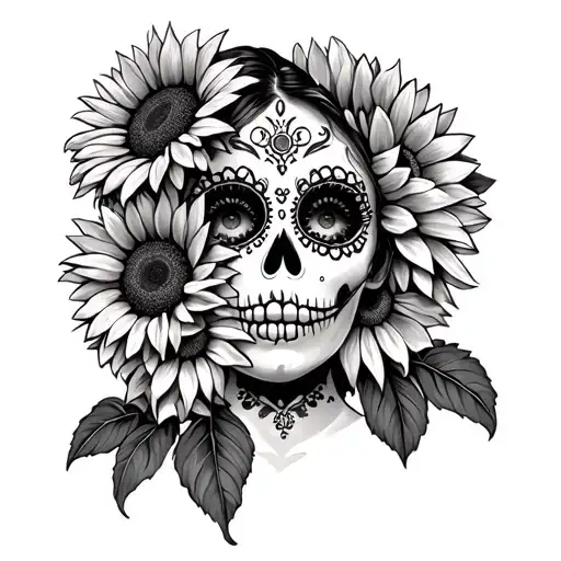 Female Day Of The Dead Gothis 4 Sunflowers
