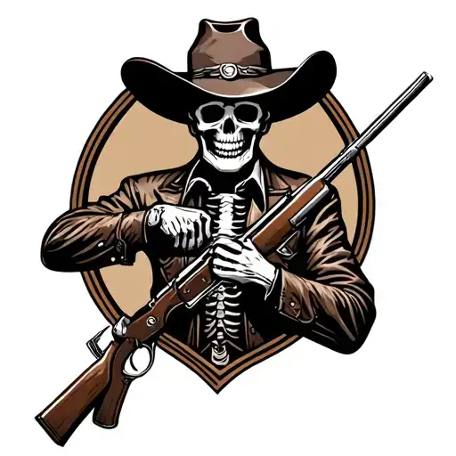 Western Tooled Leather With Skeleton Cowboy Holding A Rifle