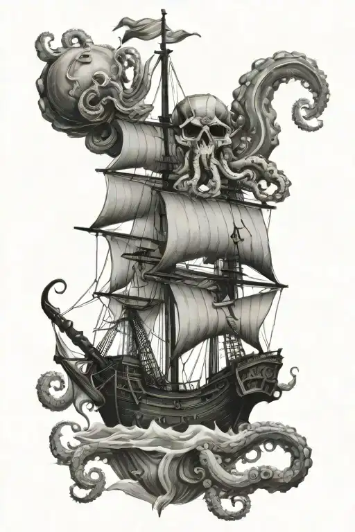 Octopus And Spanish Galleon Pirate Ship