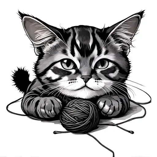Cat Playing With Yarn