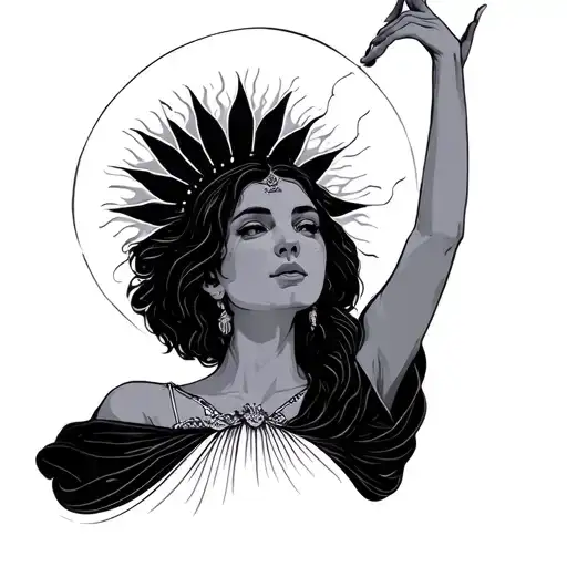 Woman Holding Sun Above Her Head