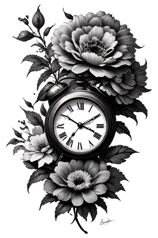 Flowers And Digital Clock
