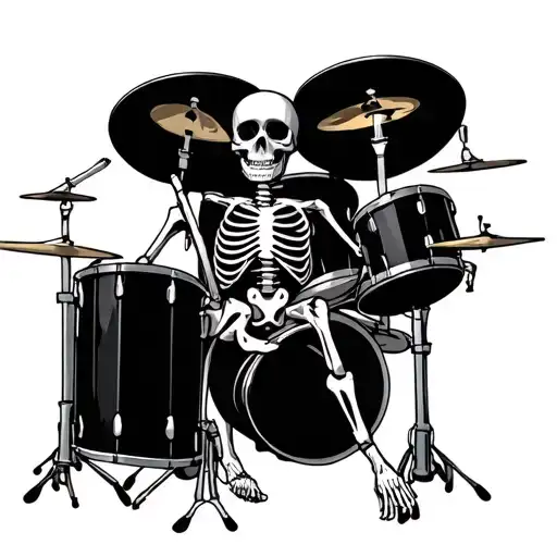 Skeleton Playing Drum Set Surrounded