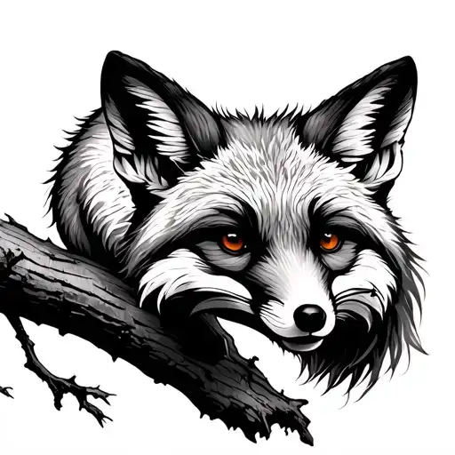 Fox Climbing Down A Branch