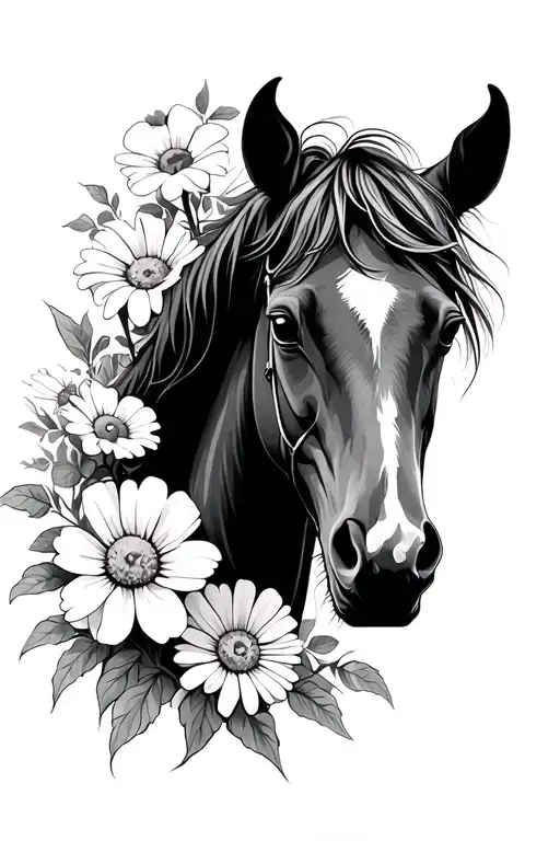 Horse With Sweet Pea And Daisy Flowers