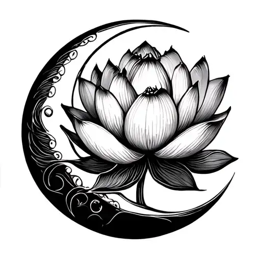 Lotus Flower With Moon Earth Virgo Elements In Line