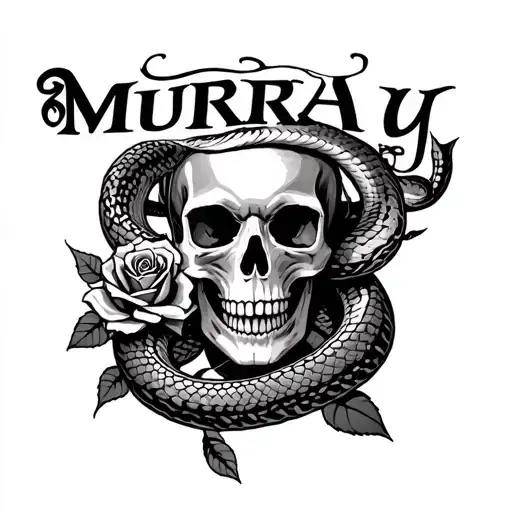 Skull Surrounded By Snake And Rose With Last Name Murray Over Top