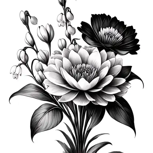 Small Bouquet With Carnation Flowers Iris Lilly Of The Valley And Water Lilly's