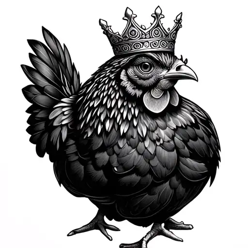Chicken With Neutral Emotion Wearing Crown With Pattern Design Feathers