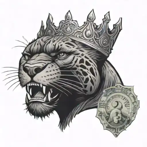 A Black Panther With A Crown And A Money Bag In Its Mouth