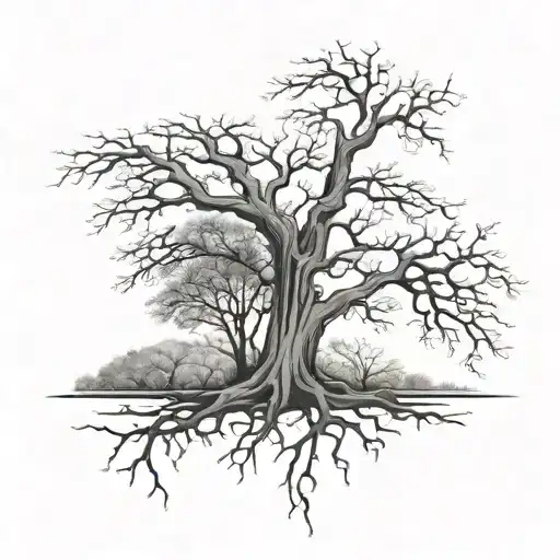 Upside Down Leafless Tree Connects With Dead Moth