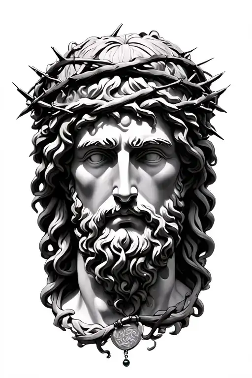 Crown Of Thorns With Rosary Wrapped Around A Greek God