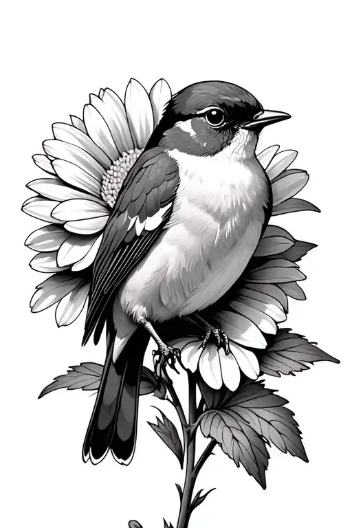 Robin On Chrysanthemum