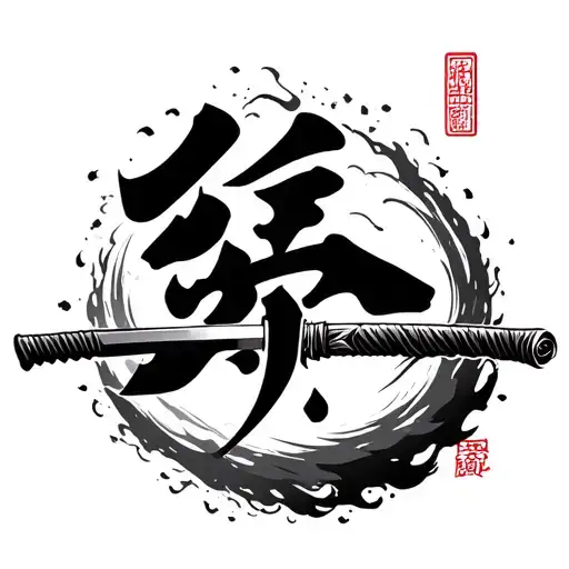 Katana Stabbing Through Japanese Character Faith