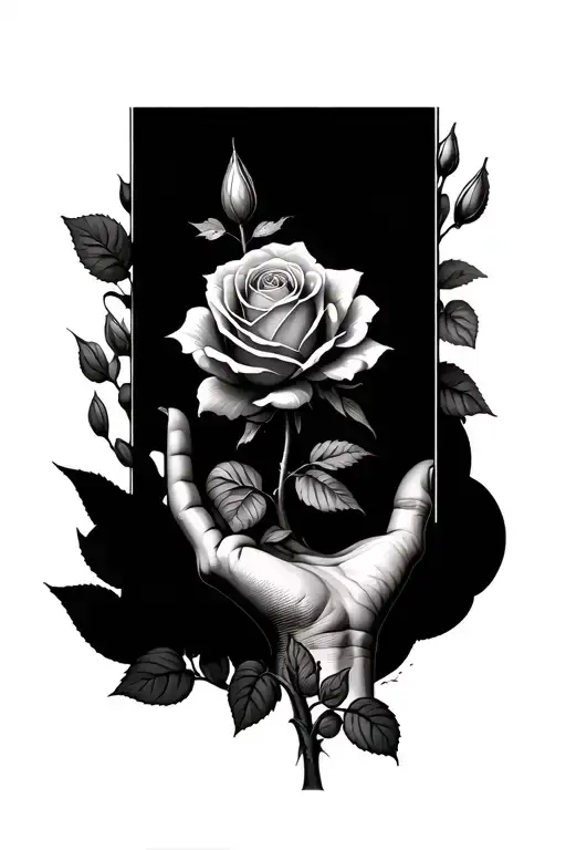 Rose Or Rose Bush Growing From The Thumb And Goes Around Top Of Hand