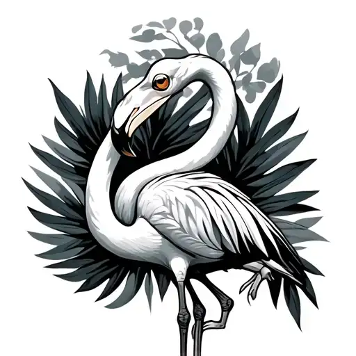 Flamingo With A Frog In Minimalist Style