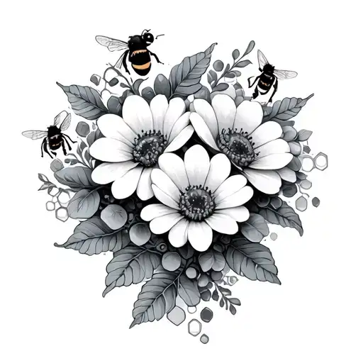 Flowers With Honeycombs For The Fill Space With Bees