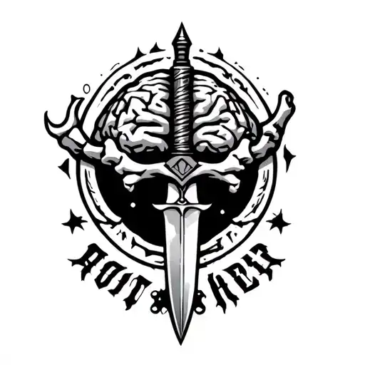 Dagger In The Brain Dark Lettering Style The Knife Has Bone Handle